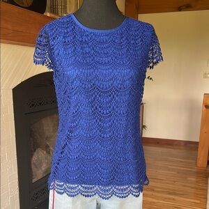 Banana Republic Blue Scallop Lace Blouse